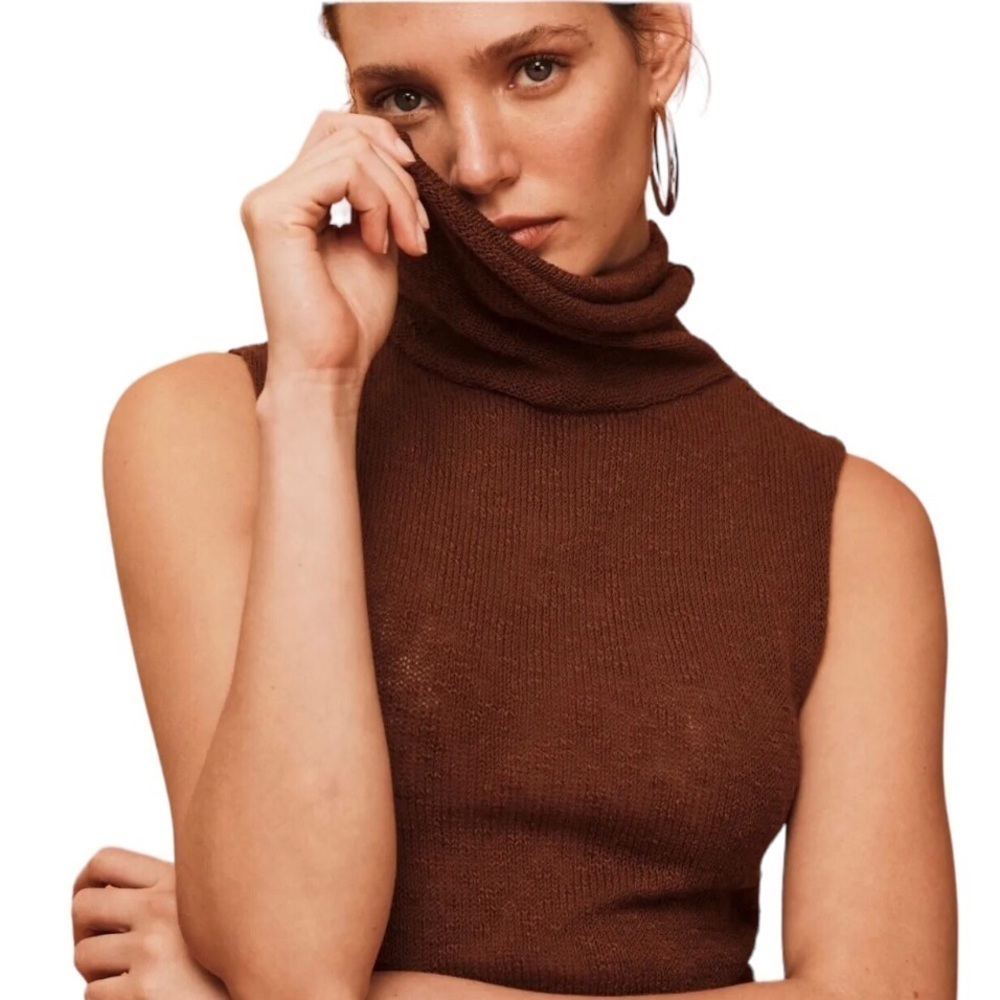 Savannah Morrow Vita Top Cocoa Turtleneck Sleeveless Brown Size XXS